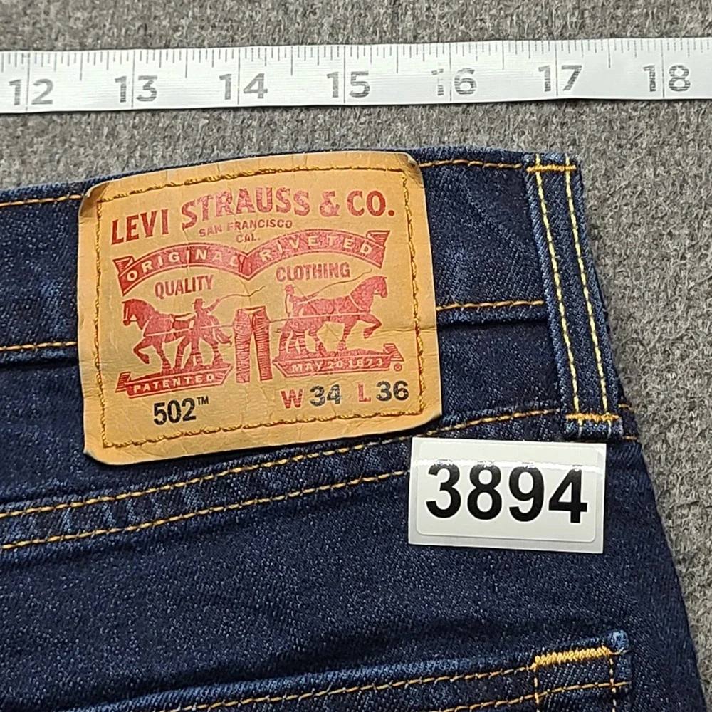 Levi's 502 Regular Taper Jeans Mens 34x36 Blue Excellent Dark Wash Denim